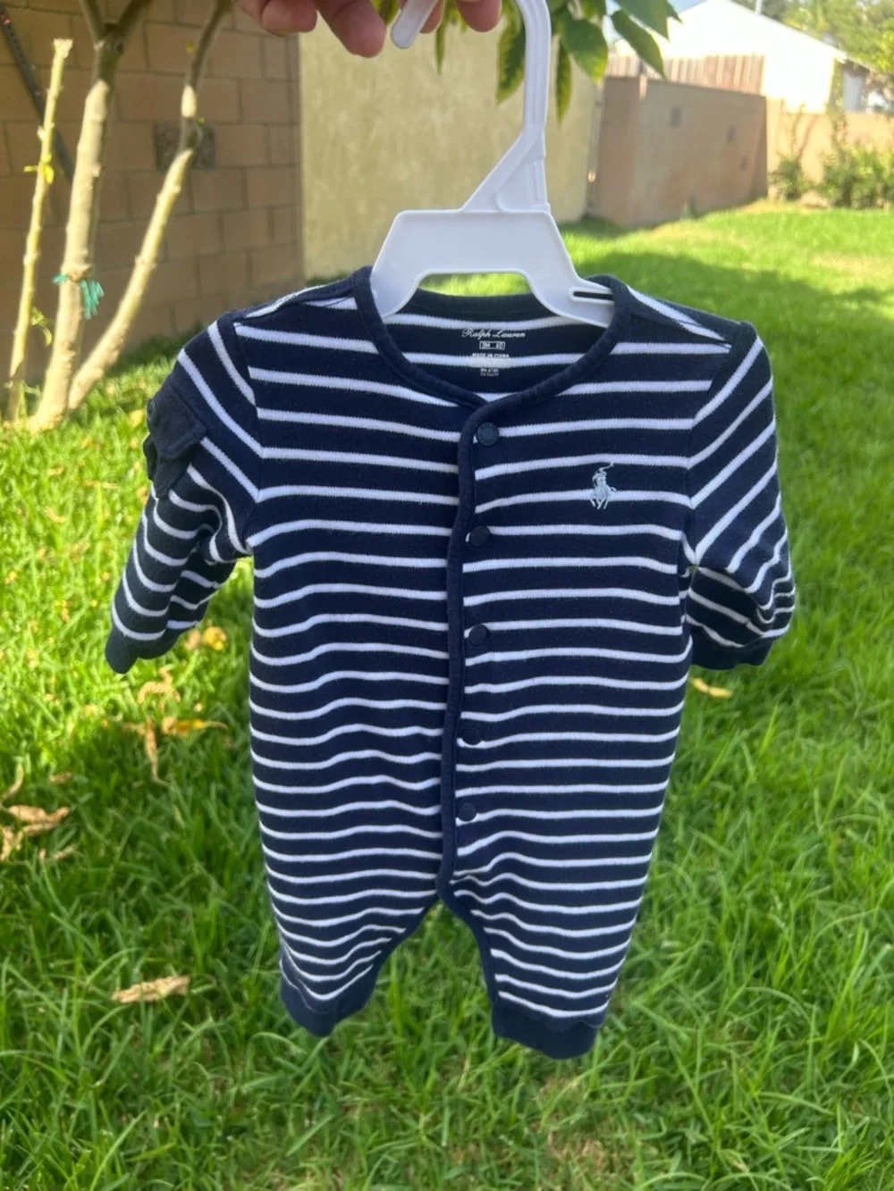 Ralph Lauren Navy & White Striped Baby Footie